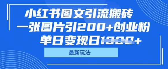 小红书图文引流搬砖,一张图片引200+创业粉,单日变现日数张-轻创终点站